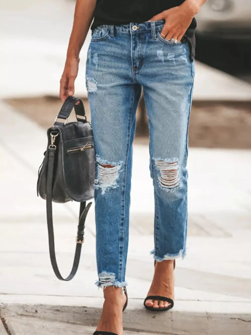 Clean Distressed Denim Jeans