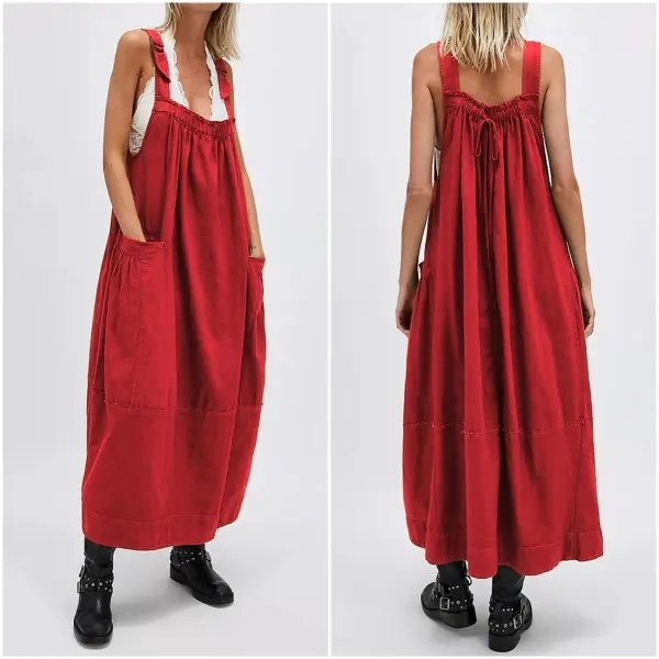Women's Barrel Midi Dress Sleeveless Strappy Maxi Dress with Big Pockets & Adjustable Straps Minimalist Basic Casual Fall Dress
