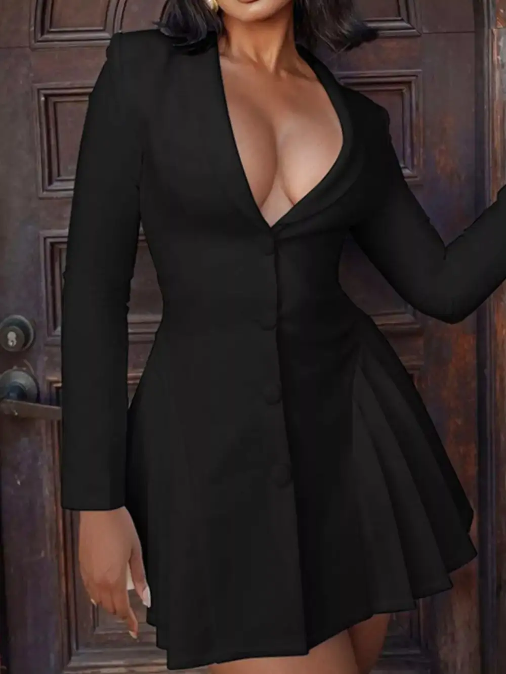Button Front Pleated Mini Dress