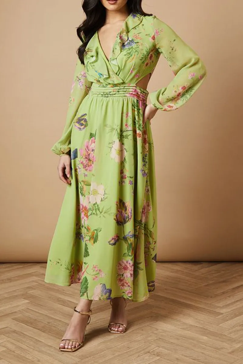 Casual Style Green Long Sleeve Dress
