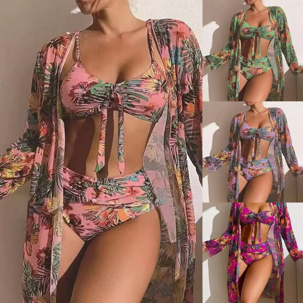 Women S Bikini Set with Long Sleeve Cover Up