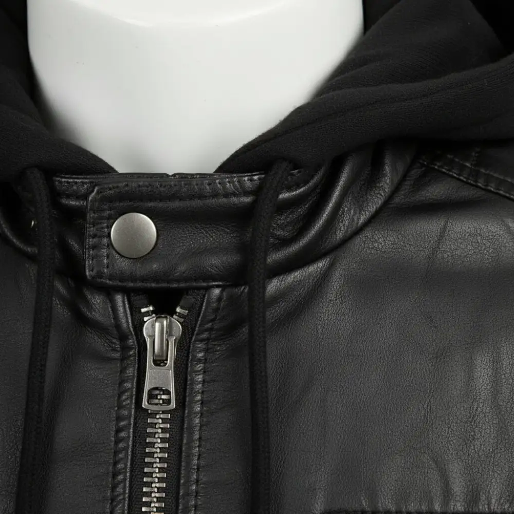 Leather Bomber Hooded Jacket