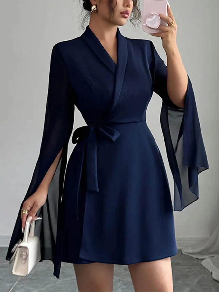 A Line Elasticated Waist Interlace See Through Solid Color Split Joint