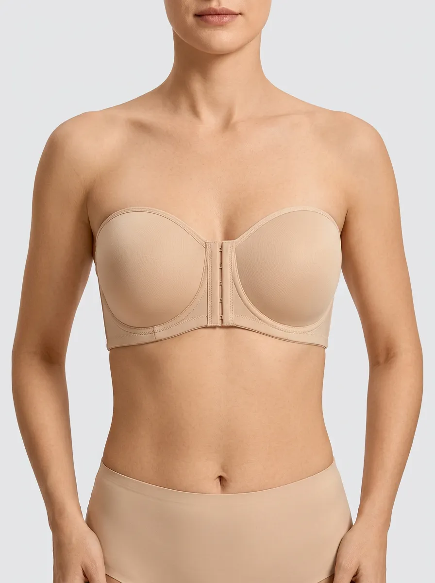 Women's Molded-Cup Secure-Fit Front-Closure Strapless Bra