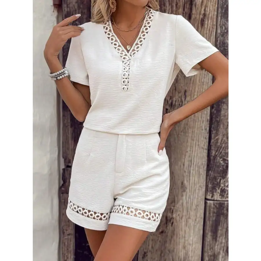 V Neck Short Sleeve Top and Shorts Set