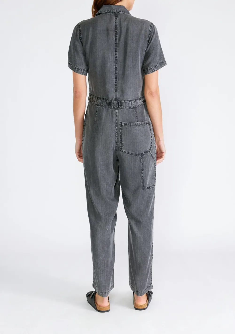 Half Button Short Sleeve Jumpsuit
