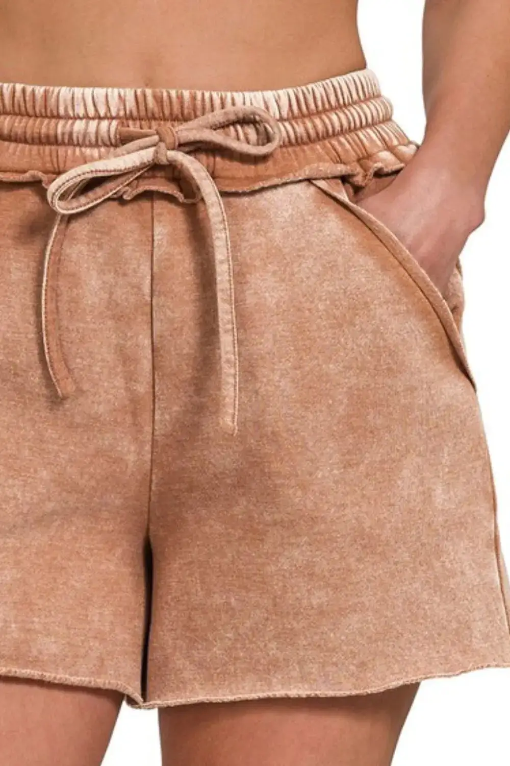 Acid Wash Fleece Drawstring Shorts with Pockets