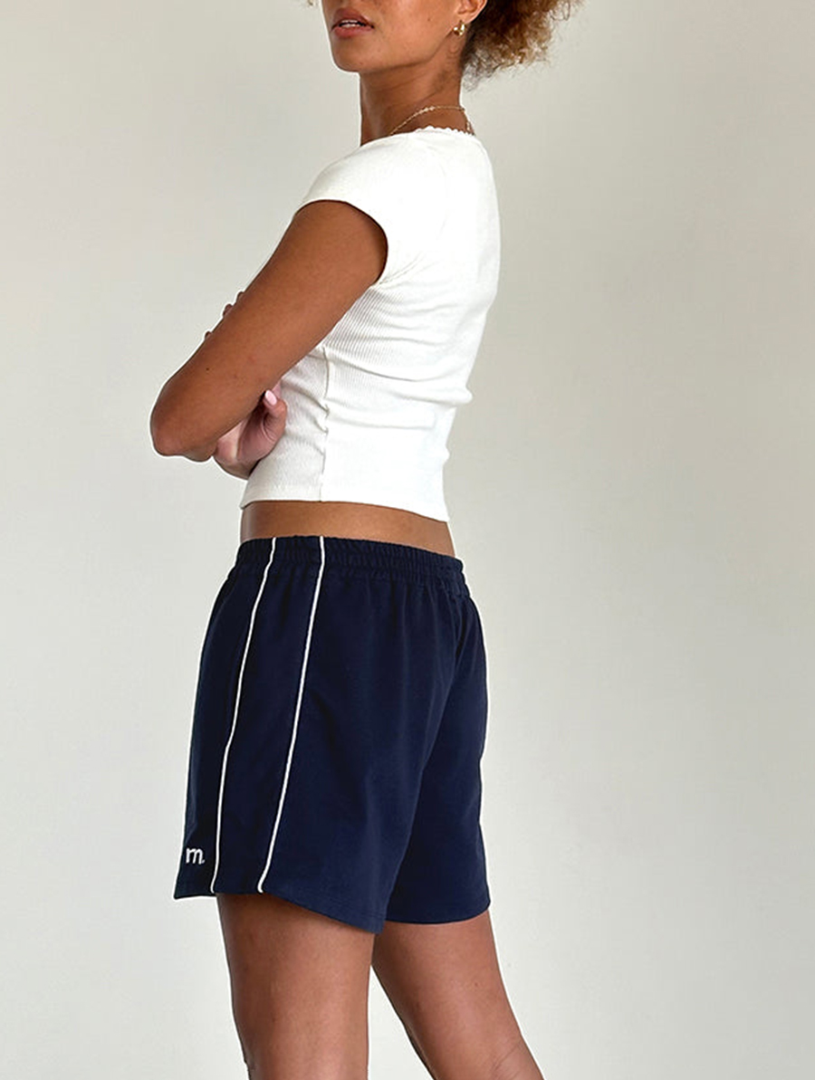 Short In Navy With White Piping With M Emb