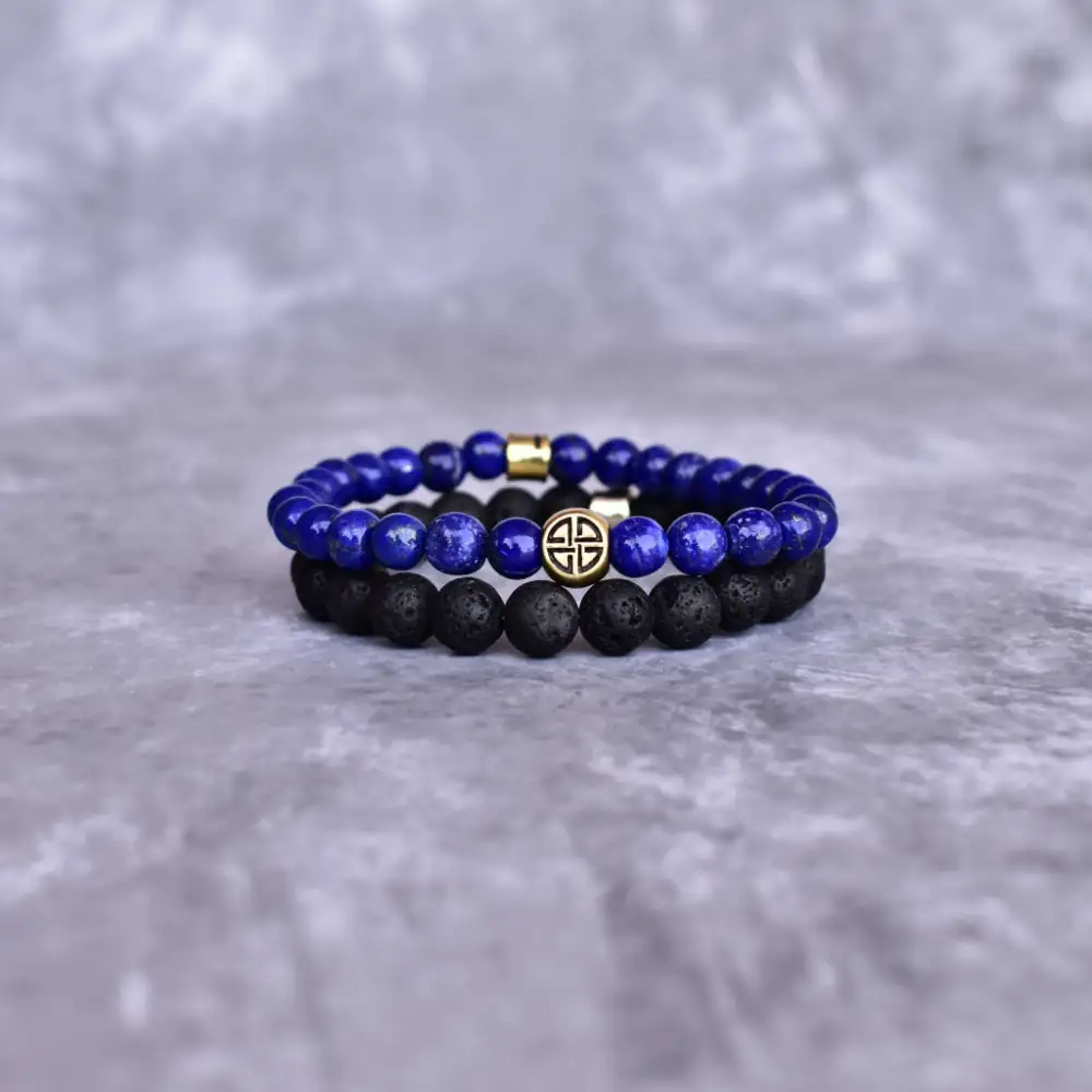 Celtic Knot Dual-Stone Lava Lapis Lazuli Bead Bracelet