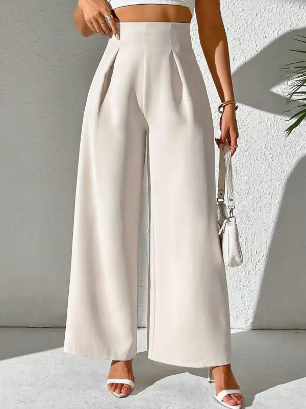 Wide Leg High Waist Detail Pants
