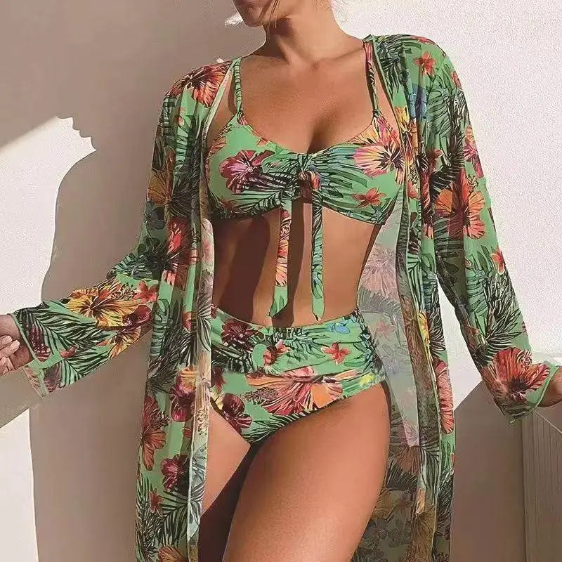 Women S Bikini Set with Long Sleeve Cover Up