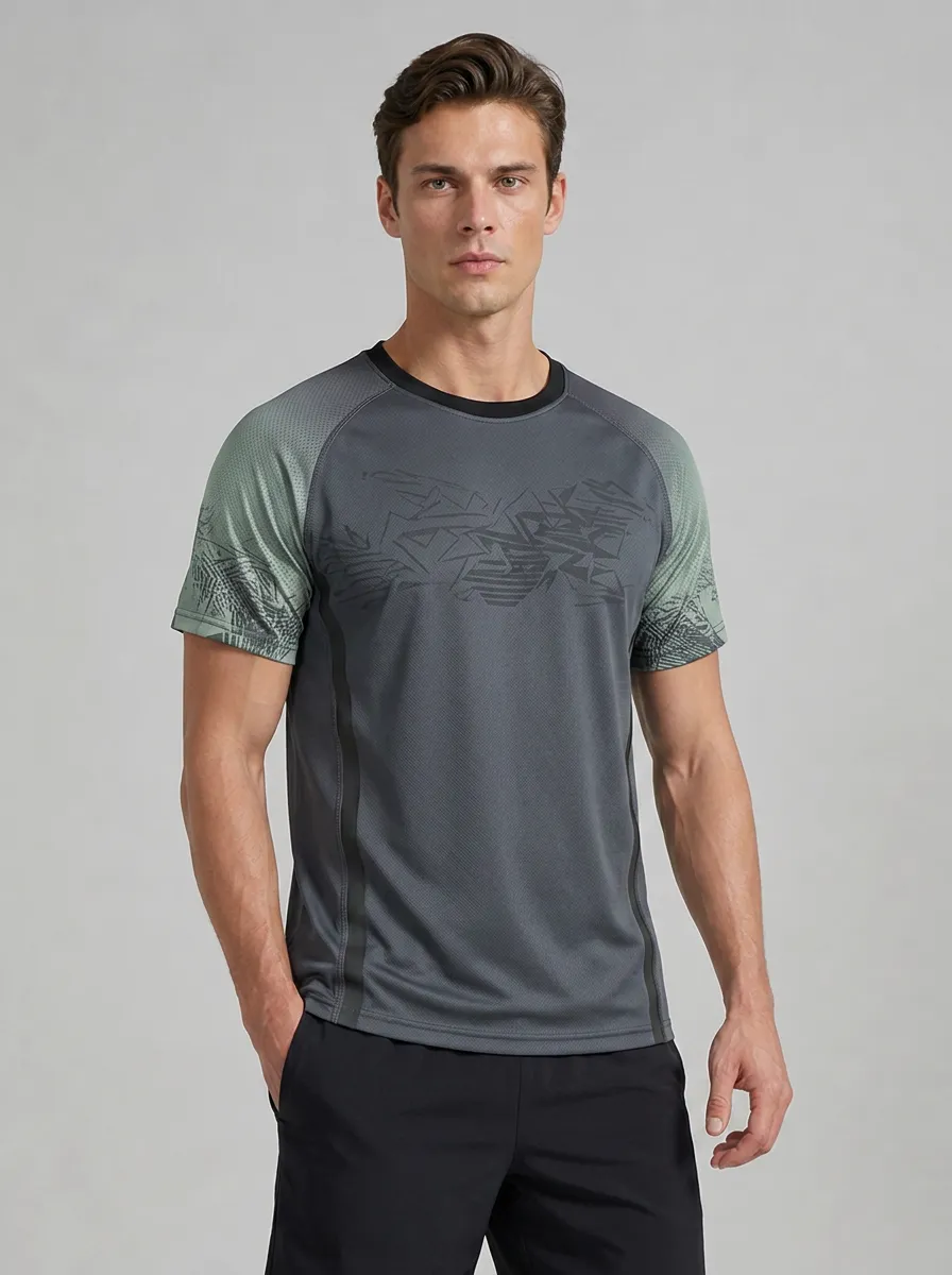 Men's Athletic Sports Geometric Pattern Printed Breathable T-shirt