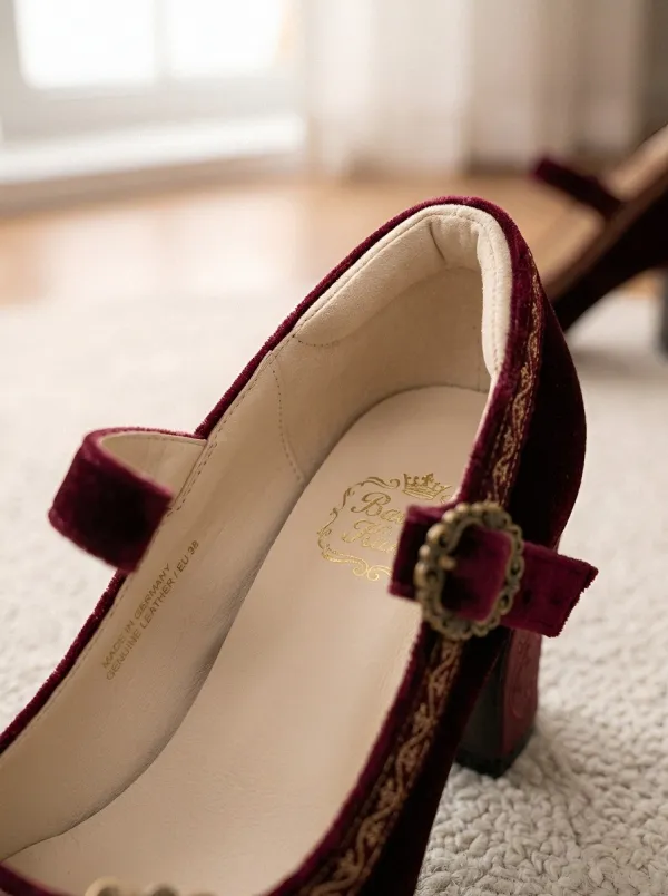 Floral Velvet Buckle Women's Bavarian Occasion Heels