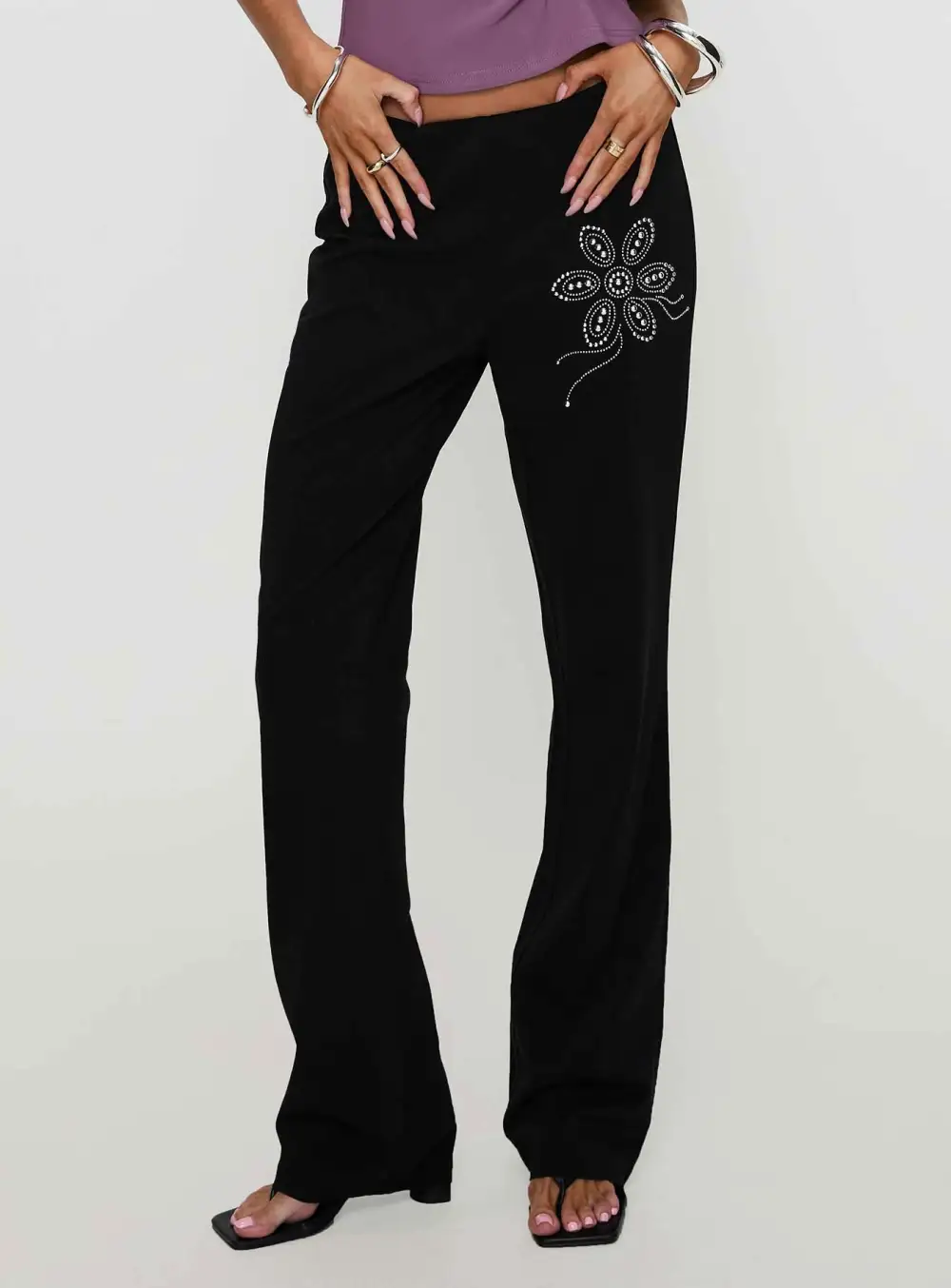 Quotation Diamante Flared Pants