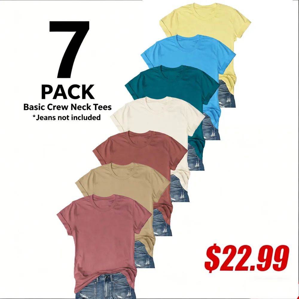 🔥 Women's Solid Color Crew Neck T-Shirt | Casual Loose Fit Basic Tee