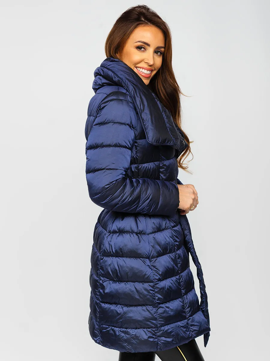 Dark blue women's long winter jacket