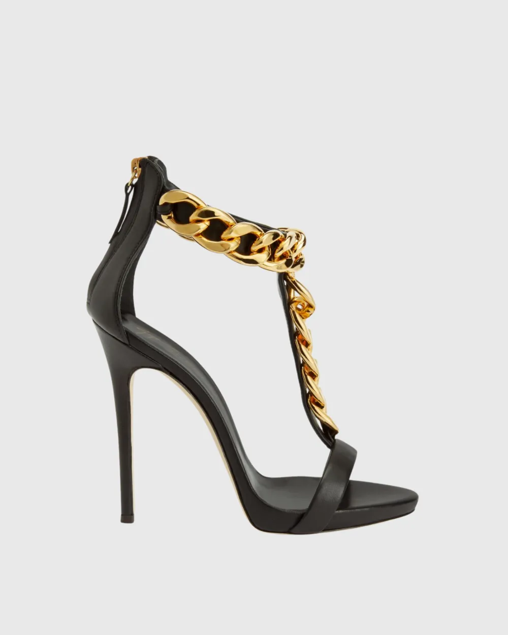 T Strap Metal Chain Sandals in Black
