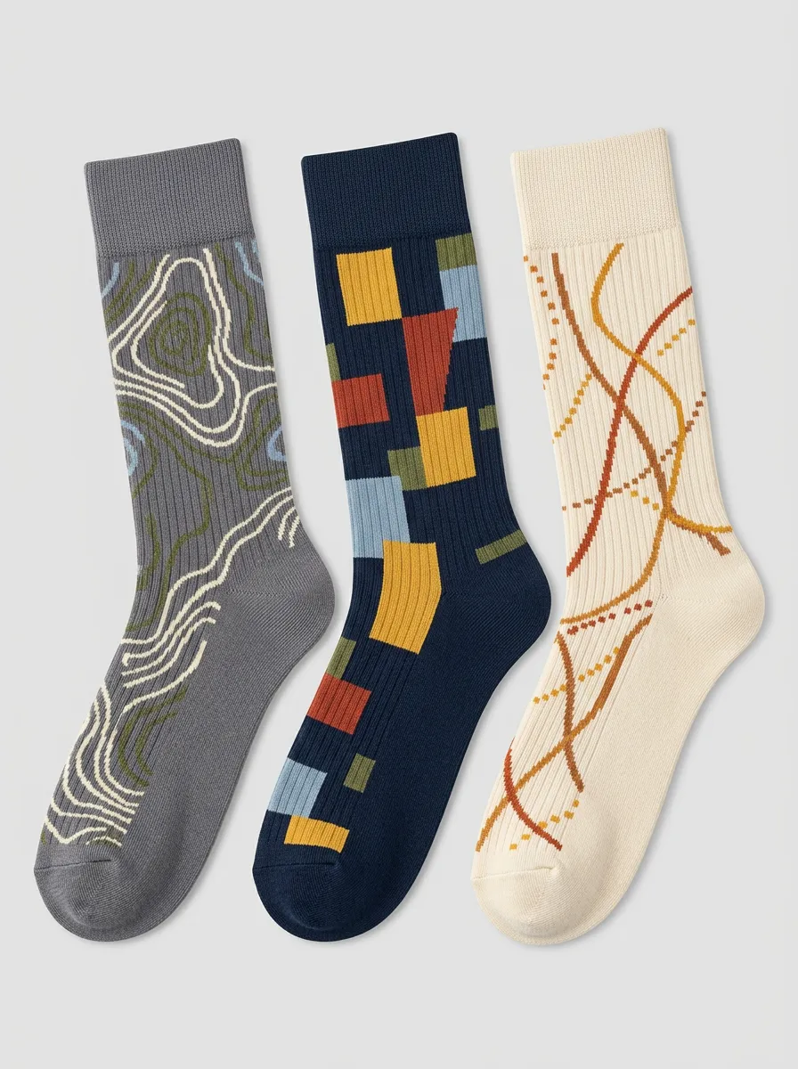 Men's Abstract Geometric Topographic Print 3-Pack Socks