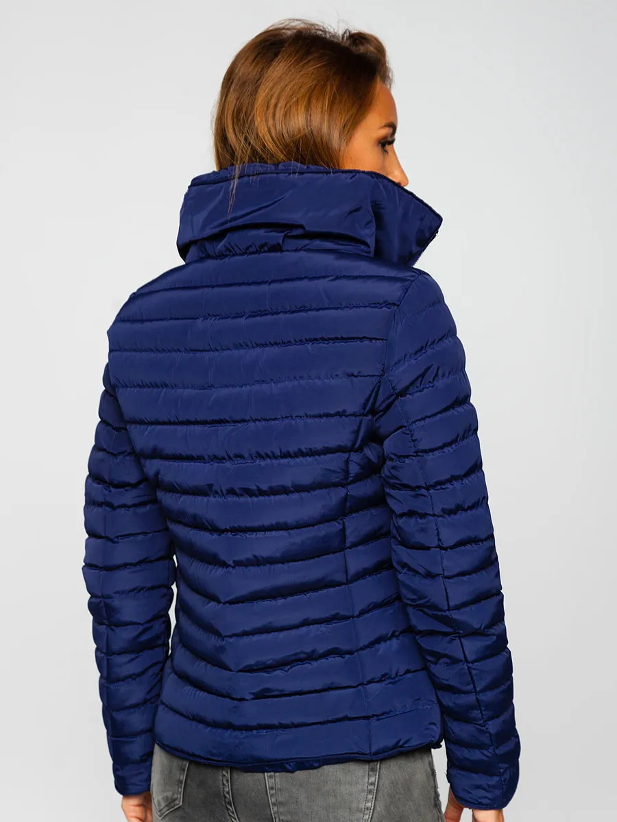 dark blue women's quilted winter jacket without hood