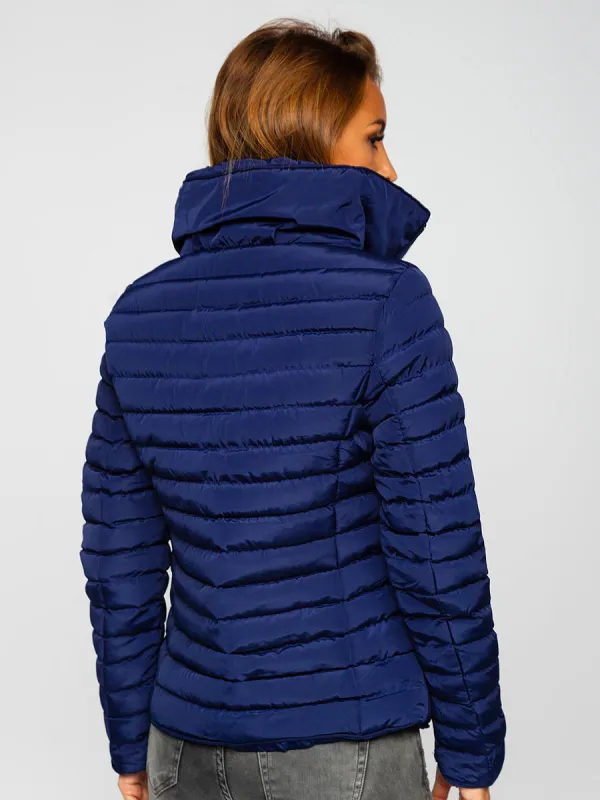 dark blue women's quilted winter jacket without hood