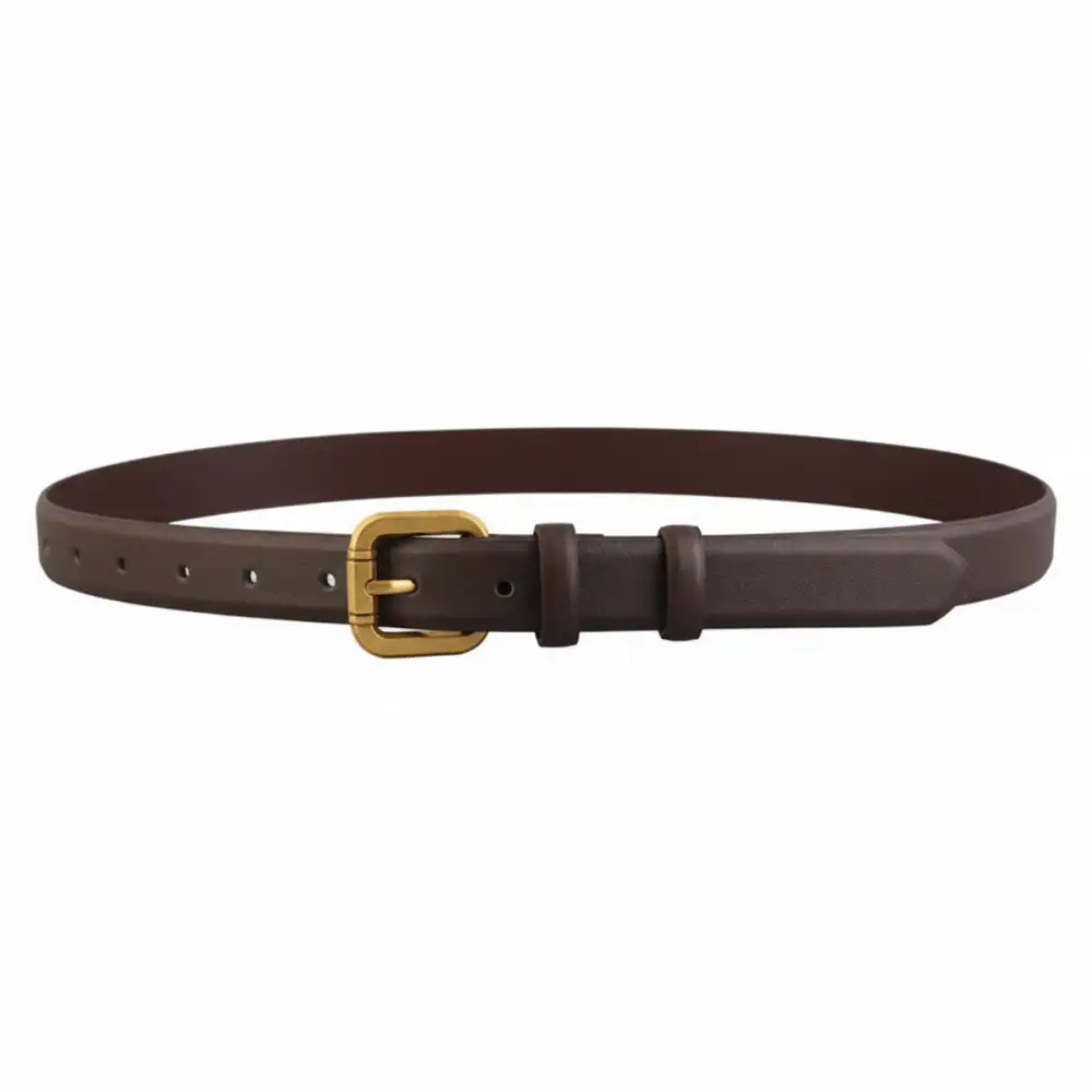 Soft Classic Leather Belt with Golden Buckle