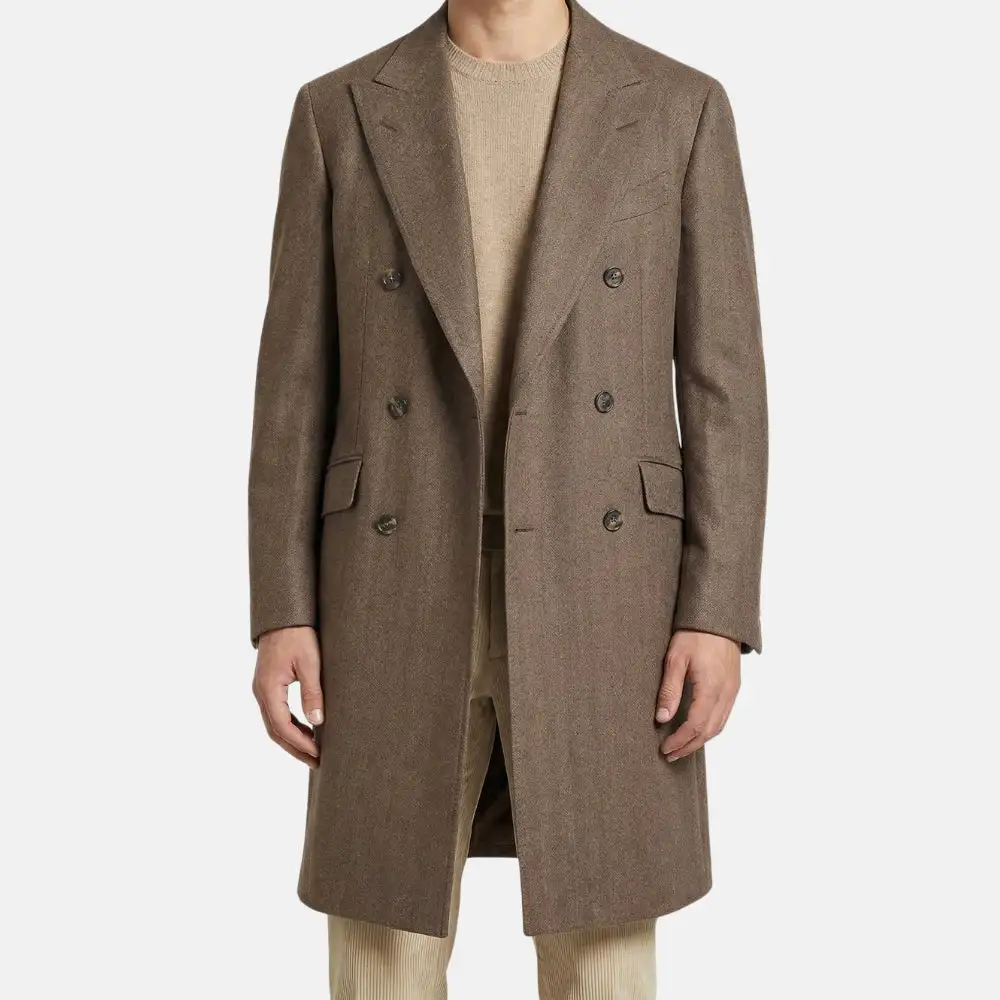 Refined Herringbone Cashmere Wool Coat