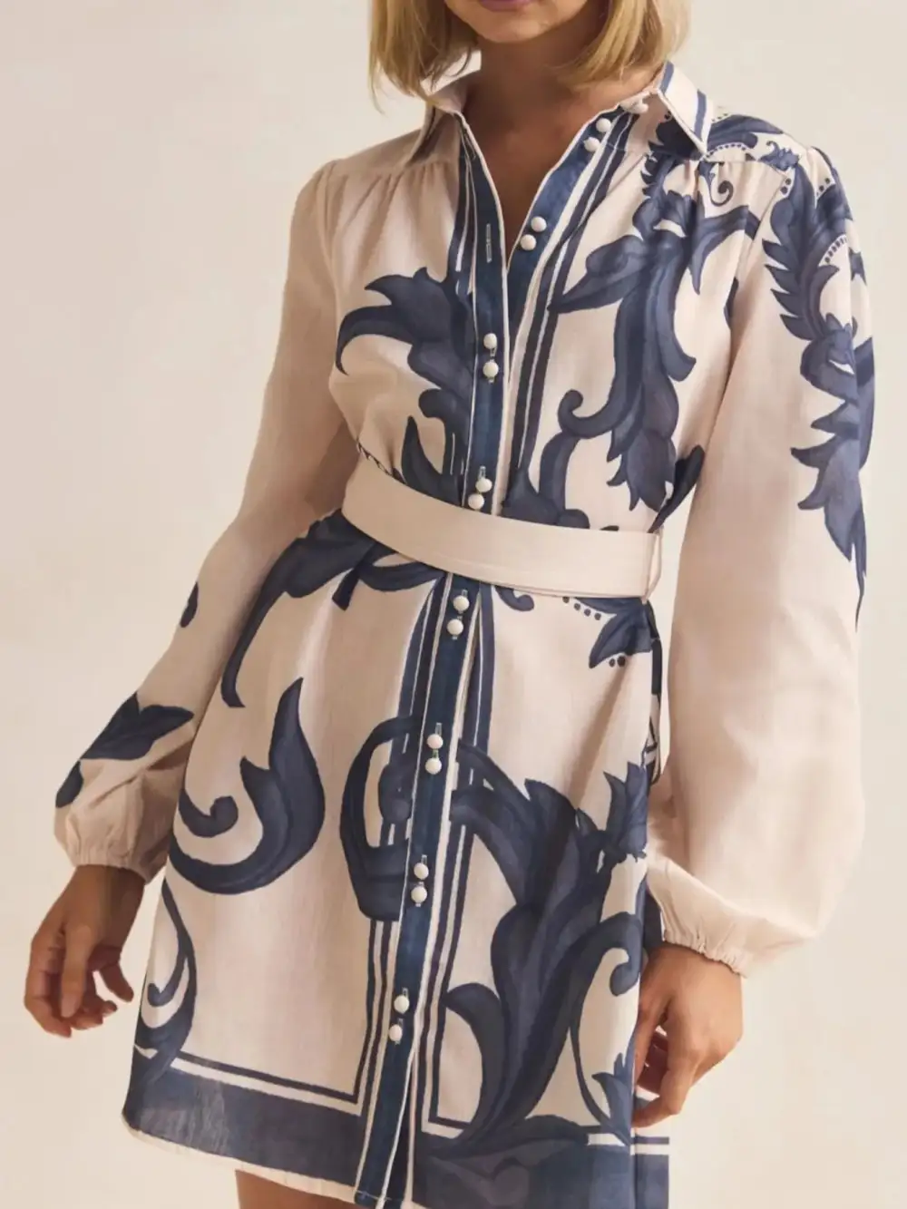 Smooth Finish Printed Long Sleeve Shirt Dress