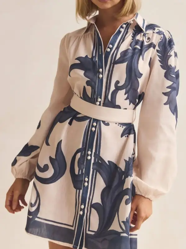 Smooth Finish Printed Long Sleeve Shirt Dress