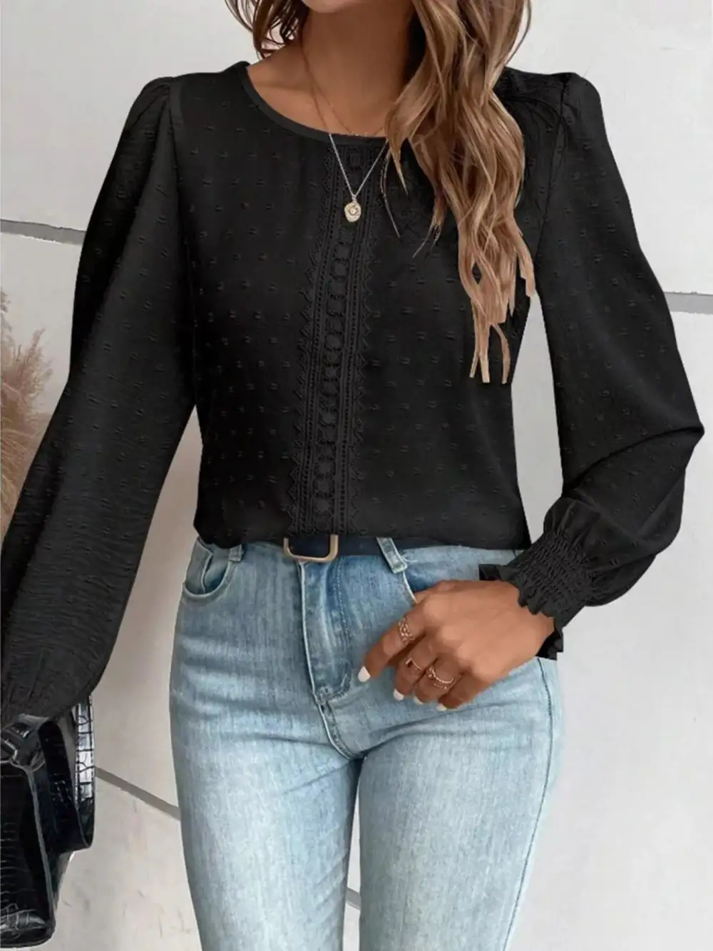 Swiss Dot Long Sleeve Blouse