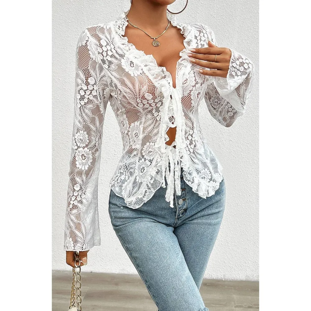 Lace Trim Ruffle Trim Knot Detail Top