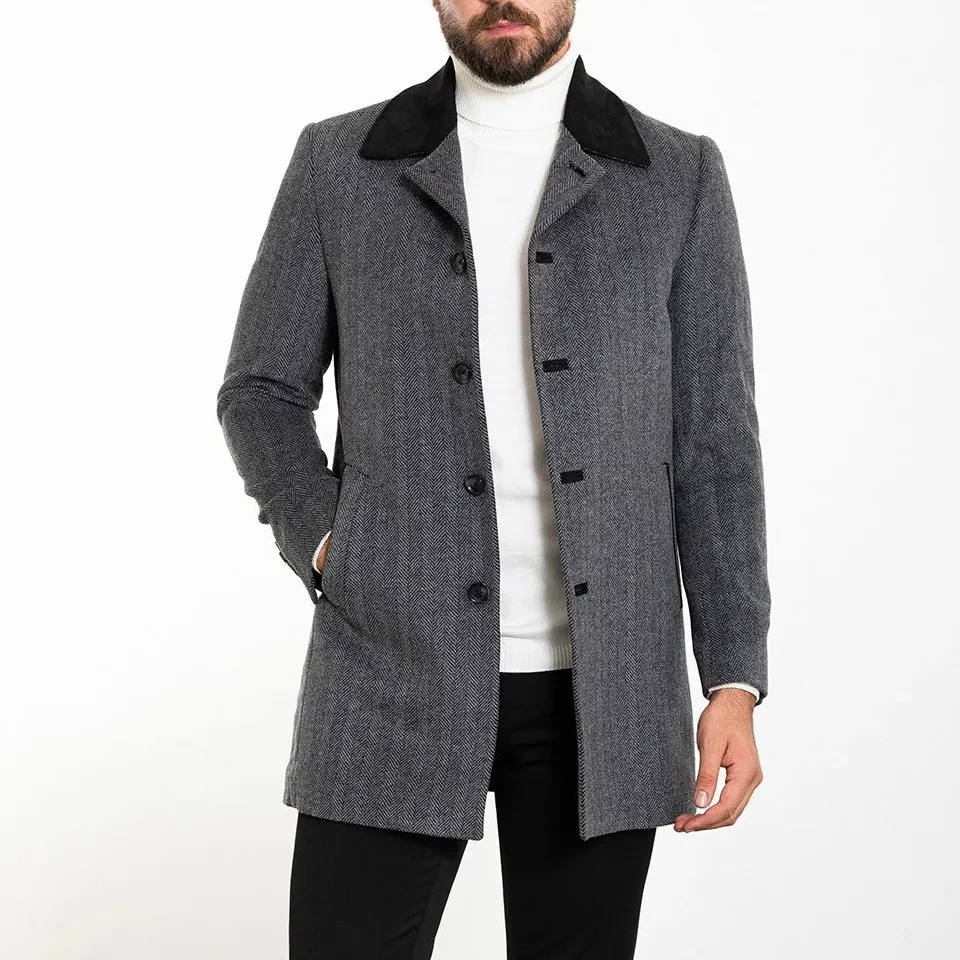 Modern Patterned Wool Tailored Coat