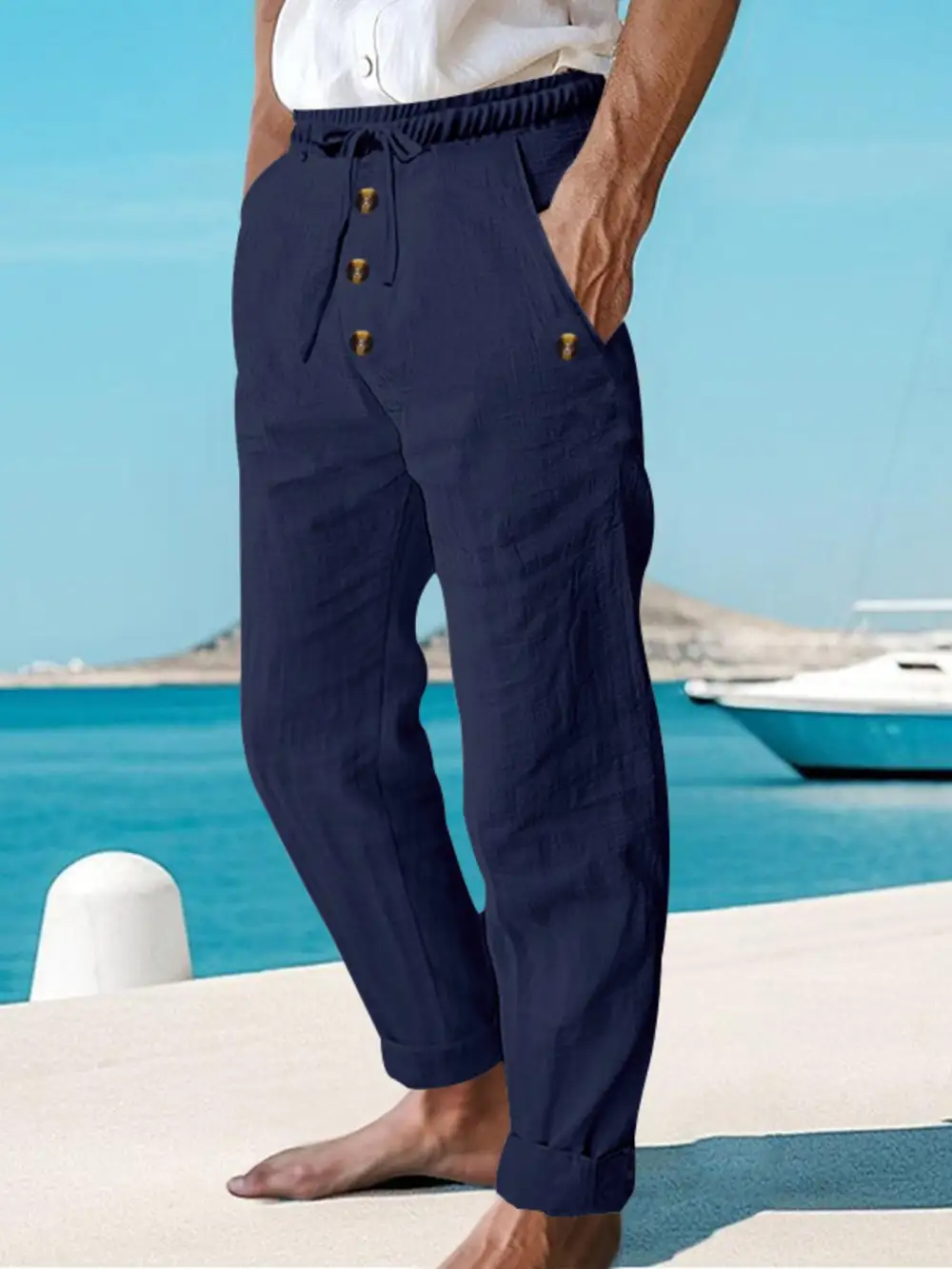 Men's Full Size Button Fly Drawstring Pants Plus