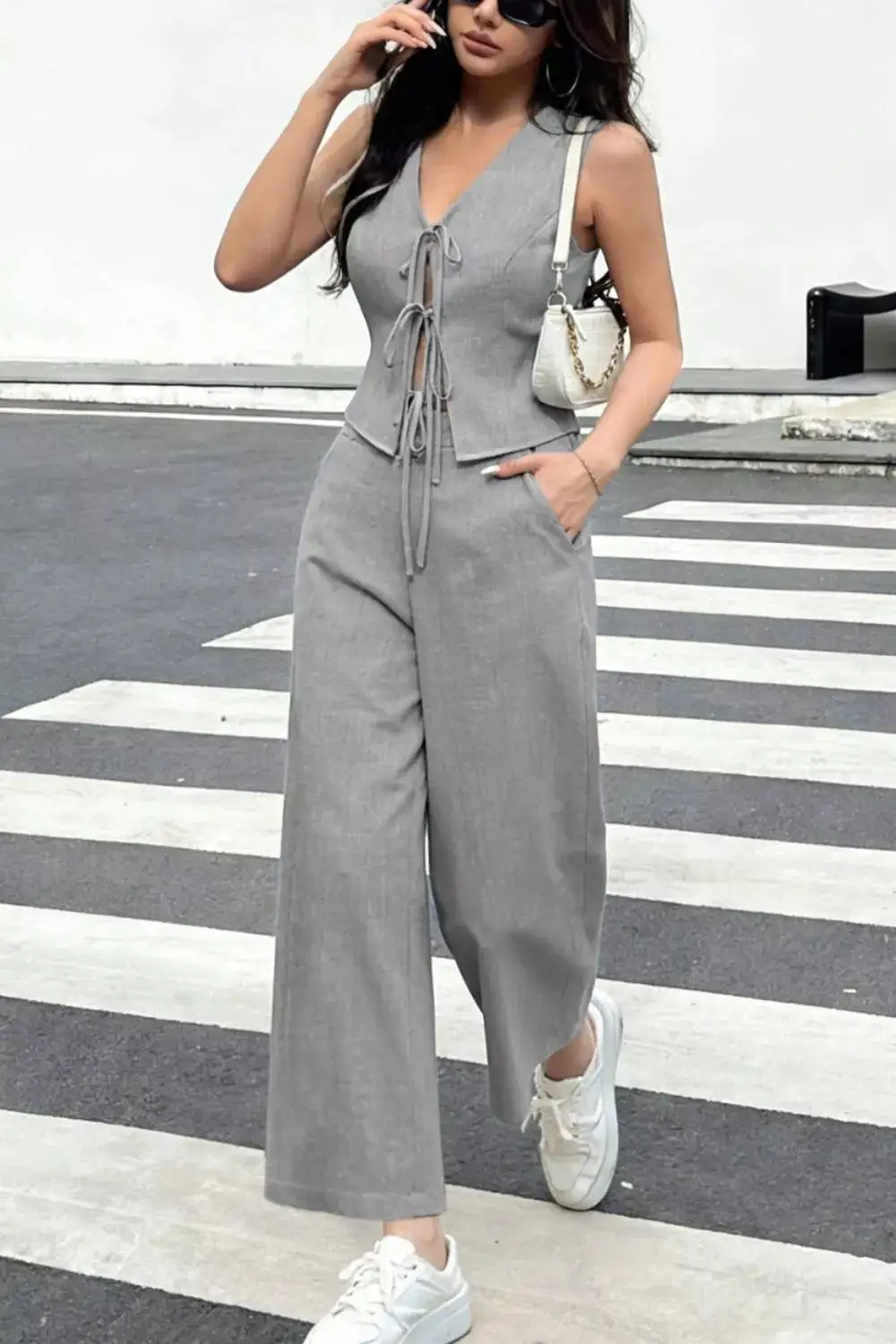 Easygoing Wide Leg Tie Jumpsuit