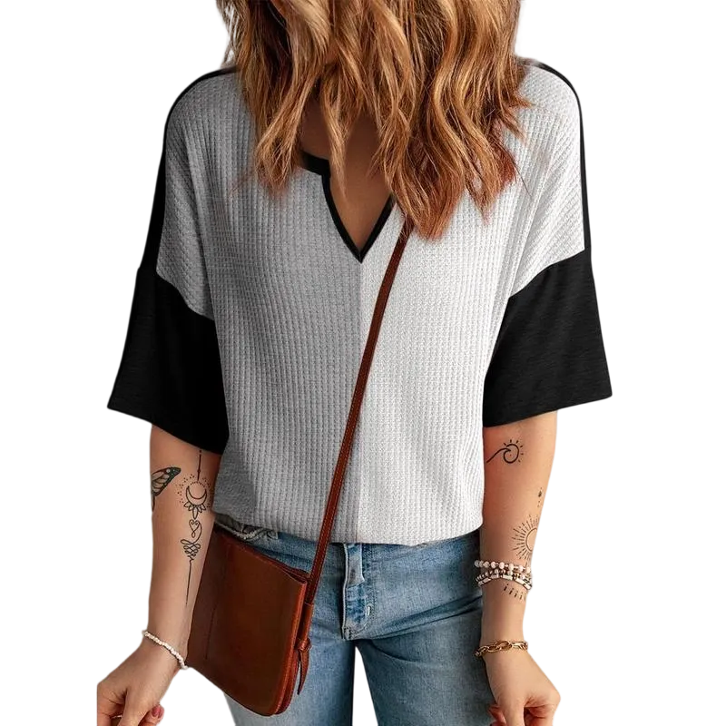 Women‘s Summer Tops Fashion 2025 Half Sleeve Waffle Knit Shirts