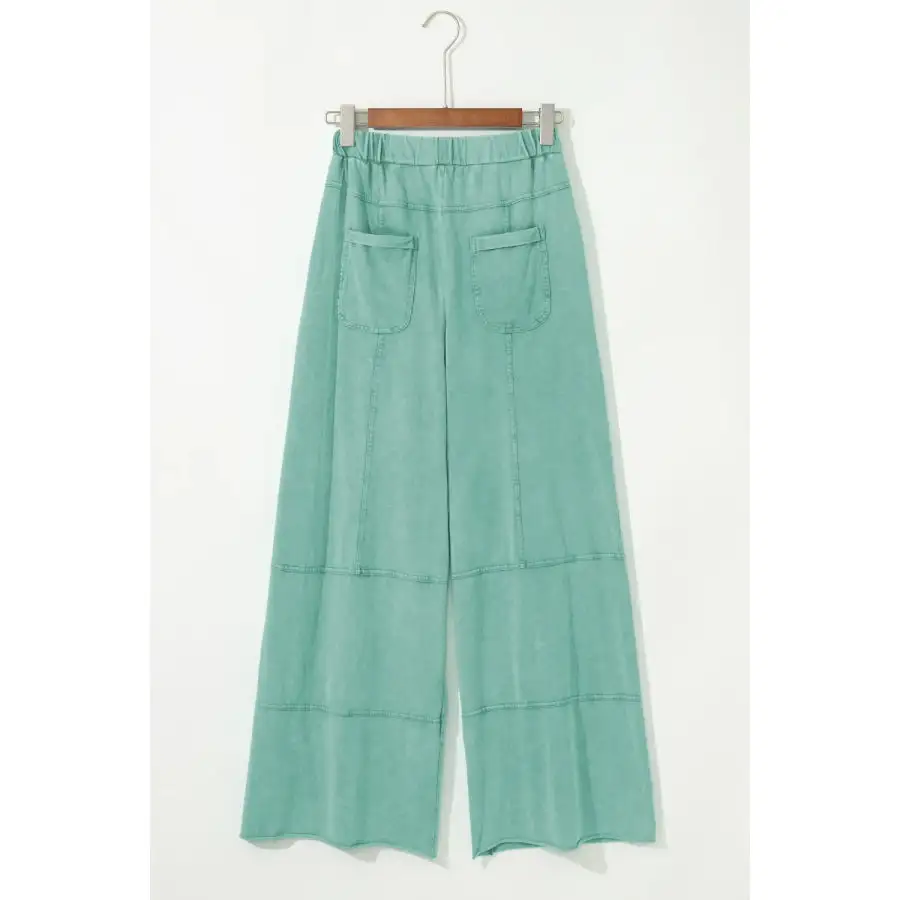 Mineral Wash Exposed Seam Drawstring High Waist Wide Leg Cargo Pants