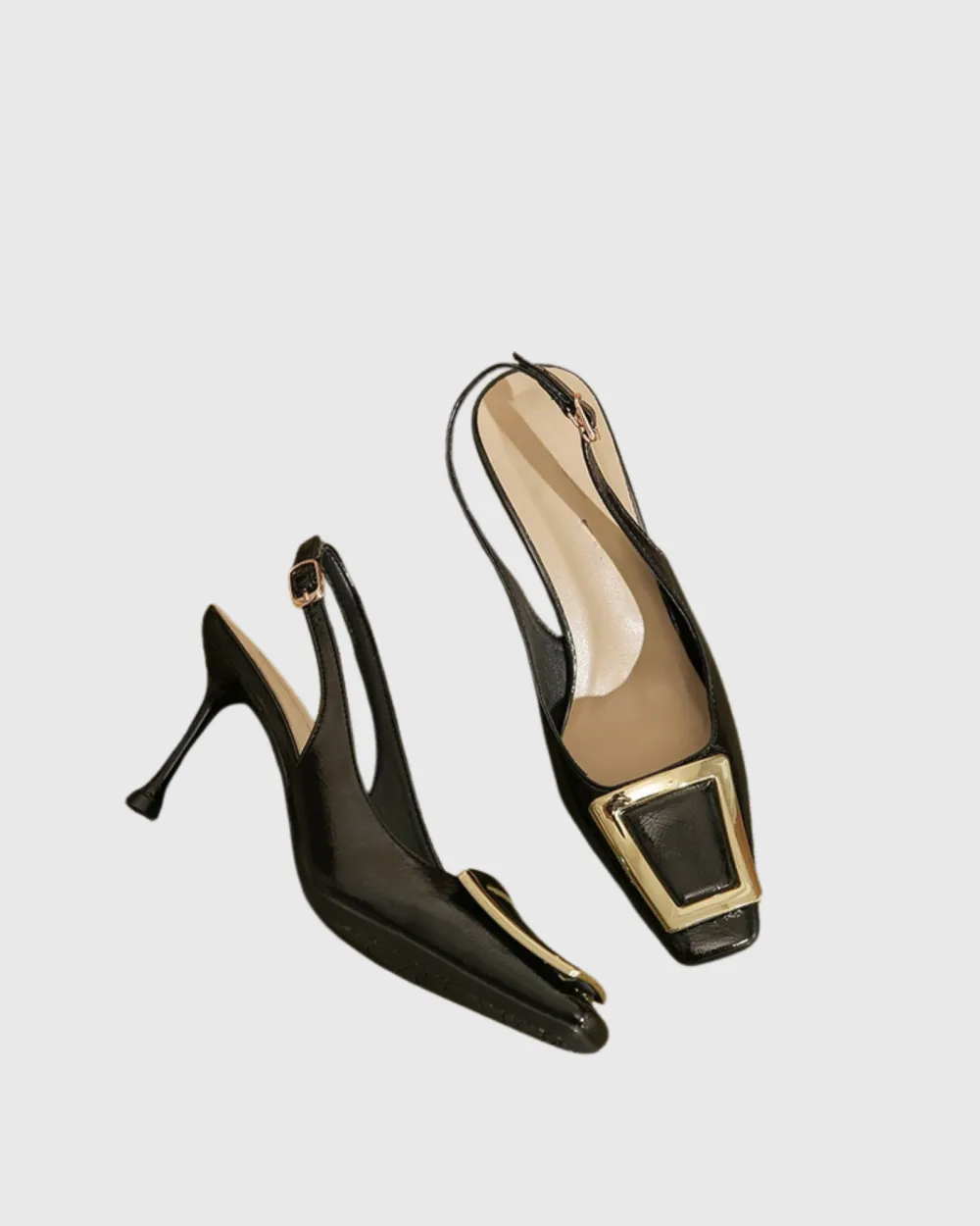 Metal Buckle Slingback Pumps in Black