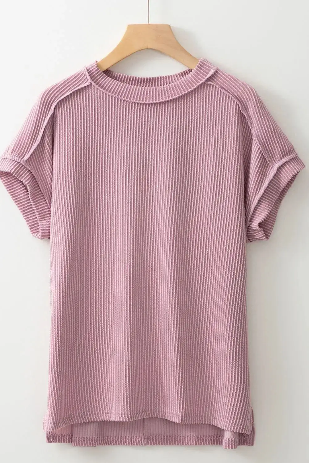 Round-Neck Short-Sleeve Ribbed T-Shirt