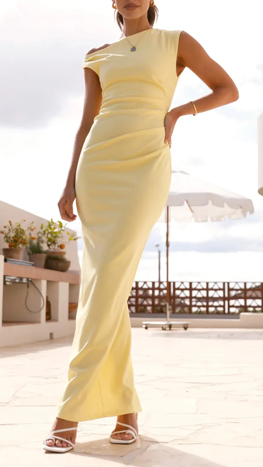 High Asymmetrical Neckline Dress