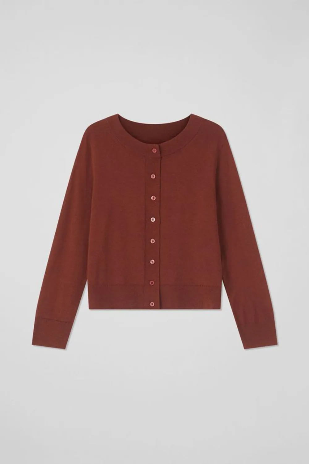 Rust Colored Cropped Button Front Knit Cardigan