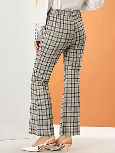 Women's Plaid Pants Elastic Waist Bussiness Casual Work Office Long Trousers