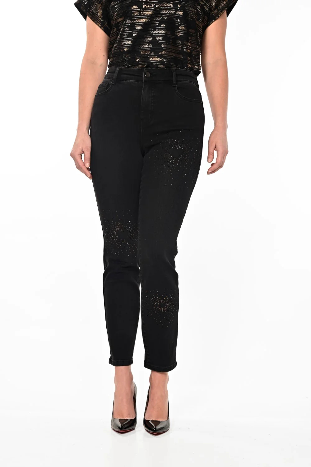 Slim Fit Black Denim Jeans with Copper Accents