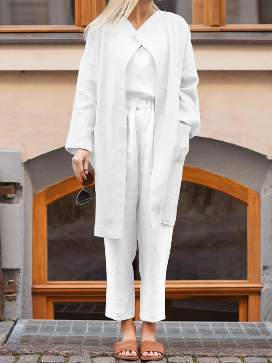 Simple Casual Loose Vest Top Pants Coat Three-Piece Suit