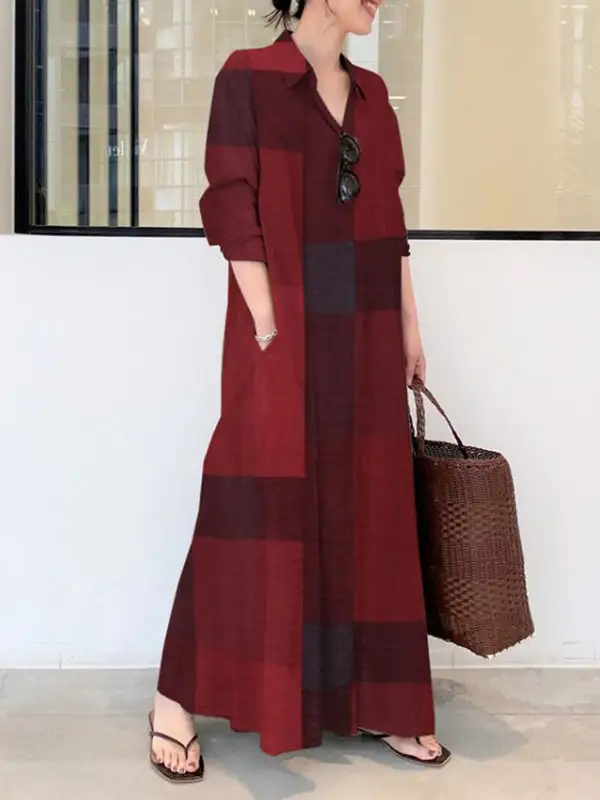 Plaid Long Shirt Maxi Dress
