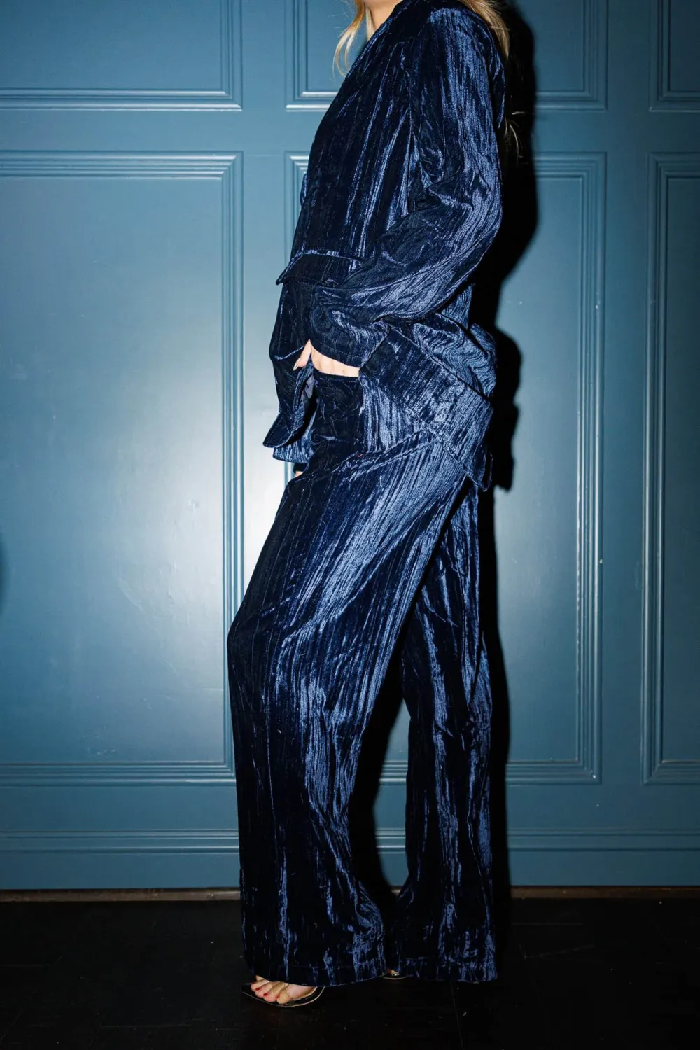 Velvet High-Waist Straight-Leg Pants