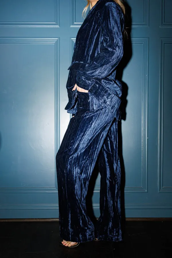 Velvet High-Waist Straight-Leg Pants