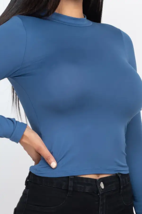 Mock Neck Solid Long Sleeve Top T-Shirt