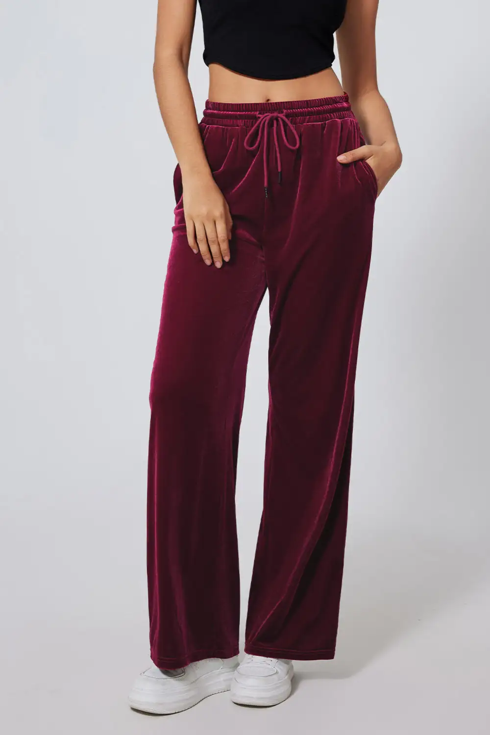 Drawstring Rise Wide Leg Pants