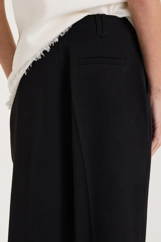 Black High-Rise Pleated Straight-Leg Pants