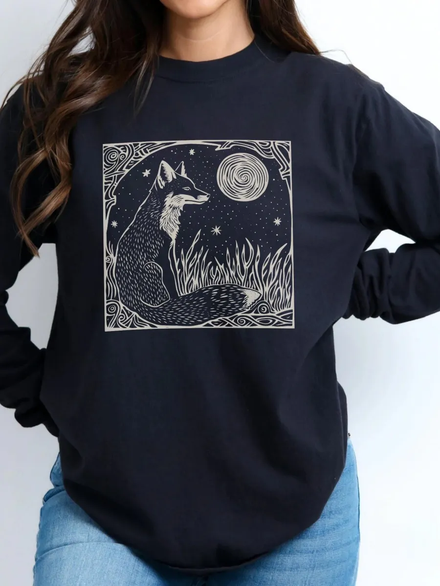 Starry Fox Round Neck T-Shirt