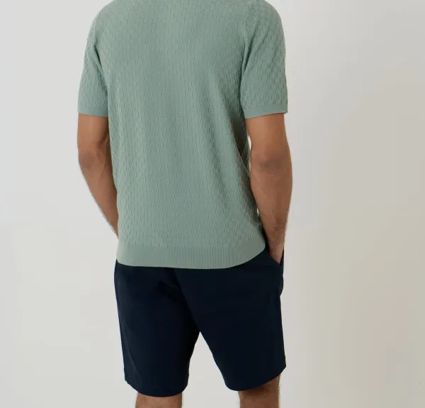 Men's Sage Green Basket Stitch Knitted Polo
